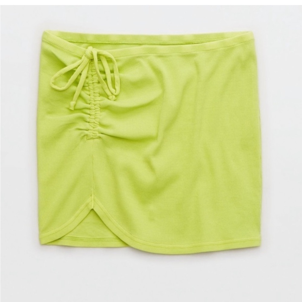 Aerie Lime Green Ribbed Mini Skirt